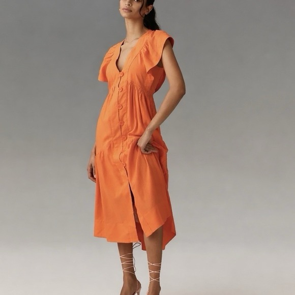 Anthropologie Dresses & Skirts - NWT Anthropologie The Renee Midi Dress Small Button Front Flutter Sleeve $168‎